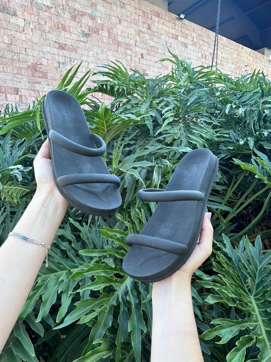 Women's Flip Flops Flat Birkin Strap Sandal Injected Modern Soft Anatomical - Black - View 1