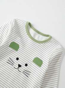 2 Stücke gestrickter Kleine Jungen Pyjama Set, Langarm Shirt & Hose mit Katzen Muster, Thermounterwäsche Anzug für Herbst/Winter