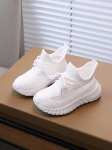 1 par de zapatos deportivos para niña, nuevos tenis casuales transpirables de malla para correr en el otoño - Blanco - Ver 17