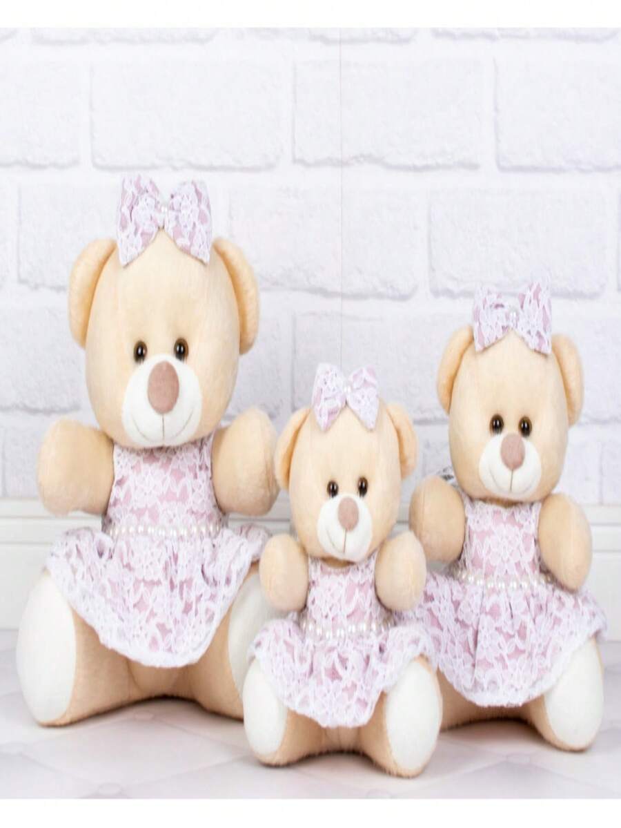 Largest Trio Of Sweet Milk Teddy Bears Dressed In Lace - 18/22/26 - Màu hồng gỉ - Xem 1