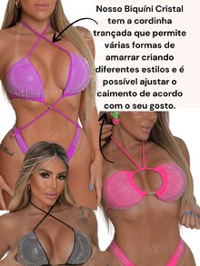 Summer Luxury Rhinestones Rhinestones Tie-Up Bikini Double Lining - trắng - Xem 7