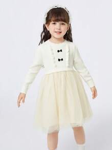 Balabala 少女连衣裙蝴蝶结连衣裙时尚甜美