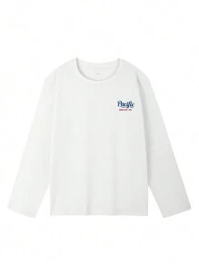 Dames Casual Letter Print Ronde Hals Oversized Schattig Los T-shirt Top met Lange Mouwen, Herfst/Winter