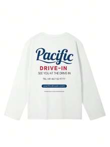 Dames Casual Letter Print Ronde Hals Oversized Schattig Los T-shirt Top met Lange Mouwen, Herfst/Winter