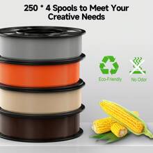 PLA Filament 1.75mm Bundle For 3D Printer, 4 Rolls Of 250g Wood/Orange/Grey/Coffee 3D Printer Filament, Dimensional Accuracy ±0.02mm, Clog-Free, Smoothly Feeding, Tangle-Free - Cà phê - Xem 3