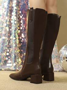 Damen Mode Overknee Stiefel mit dickem Absatz, Seitenzips, Alltagstauglich, bequem, hoher Absatz, warm für Herbst und Winter