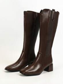 Damen Mode Overknee Stiefel mit dickem Absatz, Seitenzips, Alltagstauglich, bequem, hoher Absatz, warm für Herbst und Winter