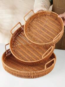 4pcs/3pcs/2pcs/1pc Portable Storage Basket, Bread, Dessert Plate, Fruit Basket, Snack, Candy, Bun Collection Tray, Multifunctional Storage Basket - Khaki - View 3