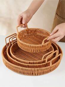 4pcs/3pcs/2pcs/1pc Portable Storage Basket, Bread, Dessert Plate, Fruit Basket, Snack, Candy, Bun Collection Tray, Multifunctional Storage Basket - Khaki - View 1