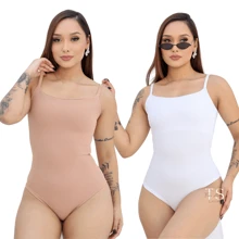 KIT 2 Women's Bodysuit With Thin Straps Premium Ribbed Terrycloth Straps - 裸色和白色 - 查看 1