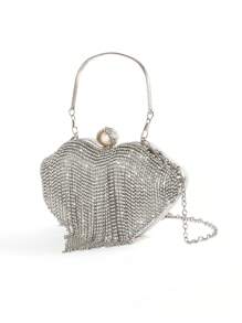 1 pieza Bolso de embrague clásico personalizado con forma de labios con strass y borlas, brillante y glamuroso, elegante y sofisticado bolso de muñeca redondo con diamantes, lujoso bolso de novia con strass adecuado para que las mujeres elegantes asistan a bodas, galas, bailes, cumpleaños y diversas fiestas