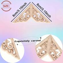 4 件装角木雕刻贴花未上漆木质贴花嵌体 DIY 木雕家具贴花嵌体适用于墙壁床门衣柜橱柜家具装饰 - 如圖所示 - 查看 7