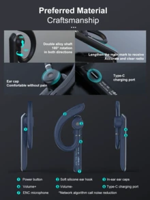 REMAX Business Bluetooth Earphones, 180° Rotation, Free Left/Right Wear, Supports Dual Device Connection, Waterproof & Sweatproof, ENC Smart Noise Cancellation, HD Calling, Voice Prompts - Black - View 10