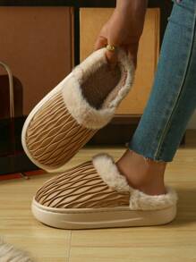 New Faux Leather Fluffy Slippers, Unisex Warm Indoor/Outdoor Wear For Fall/Winter Seasons