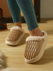 New Faux Leather Fluffy Slippers, Unisex Warm Indoor/Outdoor Wear For Fall/Winter Seasons