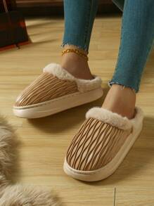 New Faux Leather Fluffy Slippers, Unisex Warm Indoor/Outdoor Wear For Fall/Winter Seasons