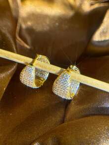 Women's Hoop Drop Earrings Studded Inside And Outside With Zirconia Stone, 18k Gold Plated And 925 Silver - Gold - View 5