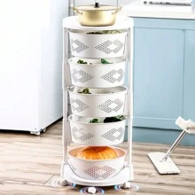 LOYALHEARTDY 5 Layer Kitchen Rotating Organizer Rack Fruit Vegetable Storage Basket W/ Wheels - 白色 - 查看 2