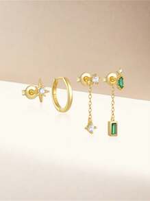 3 piezas Pendientes con borla de circonita de plata de ley 925 para mujer, pendientes clásicos colgantes, adecuados como regalo para mamá, joyería nupcial, joyería fina