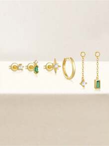 3 piezas Pendientes con borla de circonita de plata de ley 925 para mujer, pendientes clásicos colgantes, adecuados como regalo para mamá, joyería nupcial, joyería fina