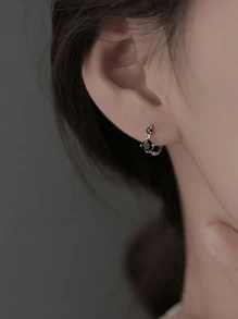 1對黑色方晶鋯石堆疊耳釘女士們珠寶和手錶S925純銀白色精細首飾類日常穿著禮物 - 銀色 - 查看 4
