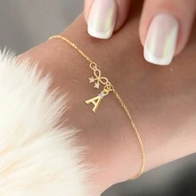 1 chiếc vòng tay chuỗi thép không gỉ đính đá Zirconia cổ điển mới màu vàng dành cho nữ - Vàng - Xem 1