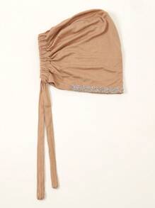 1件装女士时尚纯色水钻装饰穆斯林头巾，多功能围巾头巾，适合日常佩戴、海滩度假等场合 - 駝色 - 查看 4