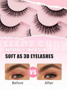 Pestañas postizas de ojos de gato con aspecto natural, 3D, efecto de visón falso, paquete de 7 pares, volumen ligero, corto, pestañas postizas multipaquete - Pestañas Ojos de Gato - Ver 3