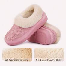 Ladies' Warm Knitted Faux Suede Memory Foam Moc Slippers - Pink - View 6