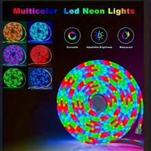1 个 USB 供电 RGB LED 霓虹灯，带音乐同步功能，20 键遥控器 - 灵活防水，适用于室内外家居装饰、圣诞节、万圣节、生日派对氛围装饰 7 月 4 日 LED 灯带（无白光） - 5VRGB霓虹 - 查看 7