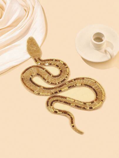 1/3pcs Embroidered Snake Shaped Sequin Patch, European And American Style, Suitable For T-Shirt, Hoodie, Backpack, DIY Decoration Sewing