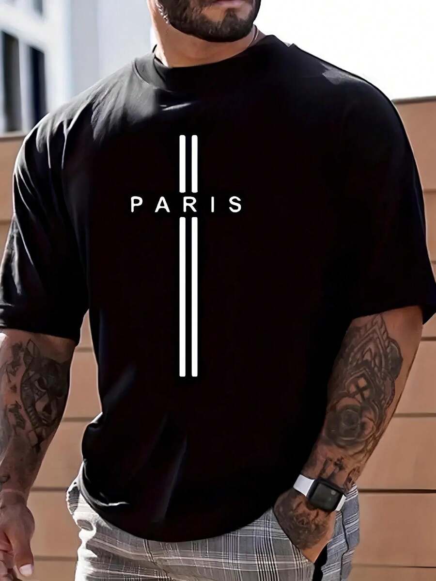Camiseta Unissex Cruz Paris Estampa Casual 100% Algodão - Preto - Visão 1