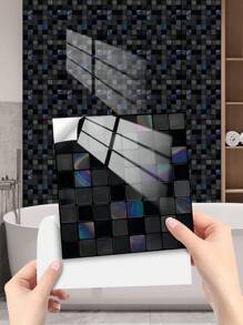 10pcs Geometric Grid Floral Pattern Printed PVC Faux Ceramic Tile Home Decor Wall Stickers, DIY Peel And Stick Wallpaper For Kitchen, Bathroom, Living Room, Waterproof, Removable,Renovation Stickers Peel Wall Panels,Wall Paper, Wallpapers,Spring Decoration Items Refesh Your Home,Rama Decoration Stickers