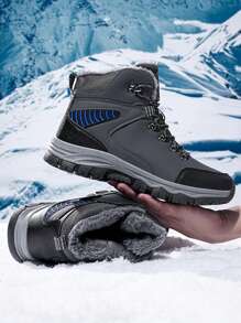 Winter Snow Boots, Outdoor Non-Slip Men Winter Shoes, High-Top Comfortable Men Casual Shoes, Thick Sole Wear-Resistant Men Sports Shoes, Comfortable Lightweight Hiking Boots, Waterproof Windproof Hiking Boots (Asymmetrical Pattern)