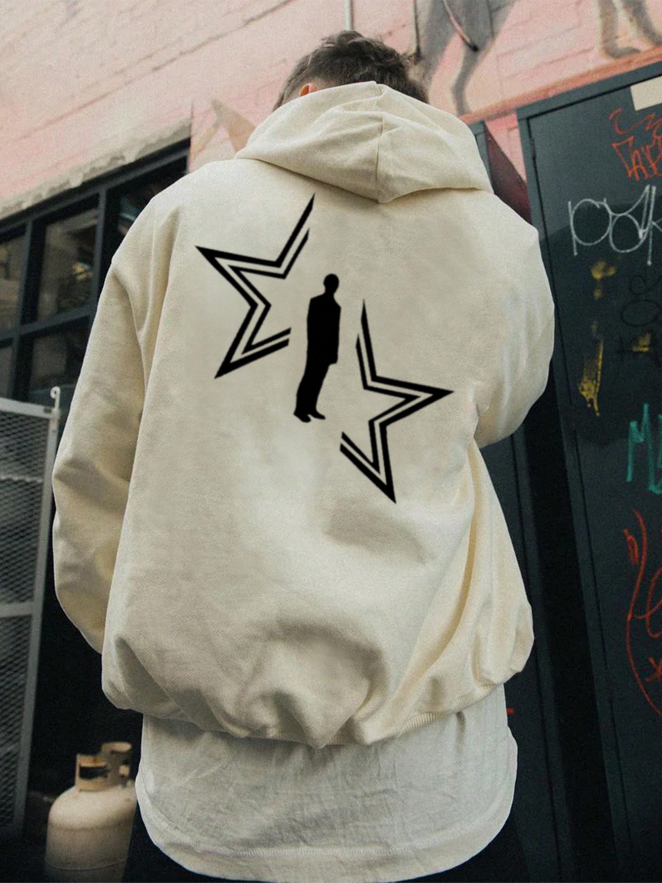 Men Star Print Drop Shoulder Hoodie