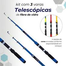 Kit completo de Pesca com 3 Varas + 3 Molinetes Ultra Light + Acessórios como maleta, boias, canivete, ração, sino, anzol, chumbada, isca camarão e linha