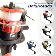 Kit completo de Pesca com 3 Varas + 3 Molinetes Ultra Light + Acessórios como maleta, boias, canivete, ração, sino, anzol, chumbada, isca camarão e linha