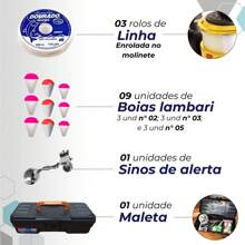 Kit completo de Pesca com 3 Varas + 3 Molinetes Ultra Light + Acessórios como maleta, boias, canivete, ração, sino, anzol, chumbada, isca camarão e linha