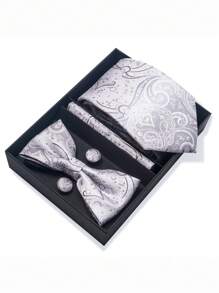 AlanKing 1 套棕色佩斯利领带、领结、口袋巾、袖扣男士礼品套装、西装配饰 - 混色 - 查看 7