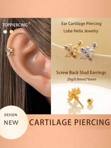 Toppiercing 1 件简约奢华铜锆石花朵不锈钢耳钉 - ear stud - 查看 4