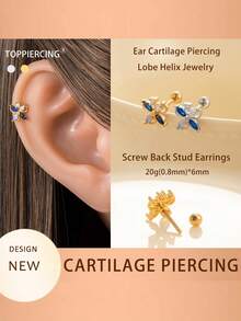 Toppiercing 1 件简约奢华铜锆石花朵不锈钢耳钉 - ear stud - 查看 5