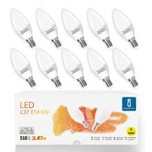 Aigostar Bombilla LED C37, Forma de Vela, E14 Casquillo Fino, 6W Equivalente a 42W, Luz Calida 3000K, 510 Lúmenes, CRI mas de 80, No regulable, Pack 10 uds - Blanco Cálido - Ver 1