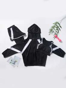 Bộ 3 trang phục thể thao đơn giản cho nữ, áo khoác thoáng khí, quần chạy bộ và áo ngực - màu đen - Xem 6