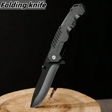 Stainless Steel Pure Black Folding Knife Is Suitable For Outdoor Camping, Hiking, Fishing And Other Activities. It Is A Great Gift For Family And Friends