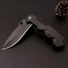Stainless Steel Pure Black Folding Knife Is Suitable For Outdoor Camping, Hiking, Fishing And Other Activities. It Is A Great Gift For Family And Friends