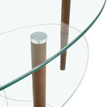 Transparent Oval Glass Coffee Table, Modern Table In Living Room Oak Wood Leg Tea Table 3-Layer  Glass Table Ckonson9