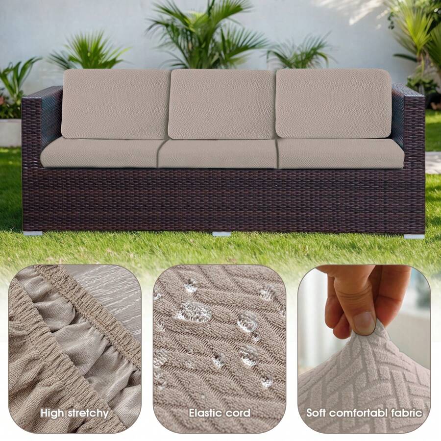 6PACK Outdoor Waterproof Couch Cushion Covers Stretch Individual Patio Chair Cushion Outdoor Seat Cushion Pad Replacement Sofa Cushion Protector Sofa Slipcover For Outdoor Garden Stretch Individual Patio Chair Cushion Outdoor Seat Cushion Pad Replacement - 卡其色 - 查看 1
