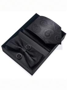 AlanKing 1 套棕色佩斯利领带、领结、口袋巾、袖扣男士礼品套装、西装配饰 - 混色 - 查看 2