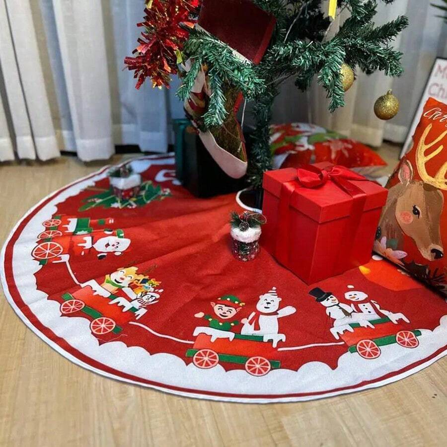 1pc Santa Claus Christmas Tree Skirt - Holiday Atmosphere Decoration, Polyester Material, Home And Party Holiday Decoration, Christmas Party Home Indoor Outdoor Decoration, Christmas Tree Decoration, Christmas Decoration