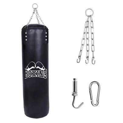 1 Set Of Unfilled PU Material Boxing Punching Bag With Hanging Hook & Chain, For Teenagers And Adults Martial Arts And Workout Training
